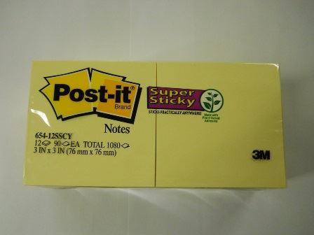 POST-IT SUPER STICKY NOTES, 3" X 3", CANARY YELLOW, 12 PADS/PK