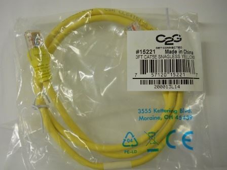 SNAGLESS PATCH CABLE, CAT5E 350 MHZ, RJ-45 (M), 3 FT, CAT 5E, YELLOW
