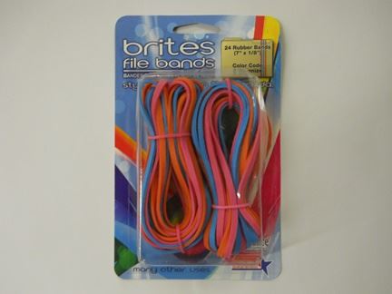 RUBBER BANDS, LARGE, ASSORTED COLORS, 7" X 1/8", 24/PK