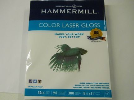 PAPER, COLOR LASER, 8-1/2 X 11, GLOSSY, HEAVYWEIGHT, 32#, 96 BRIGHT