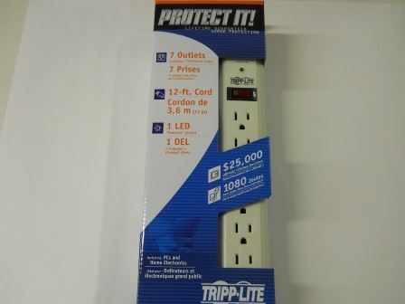 POWER STRIP/SURGE PROTECTOR, 7 OUTLETS, 12 FT CORD