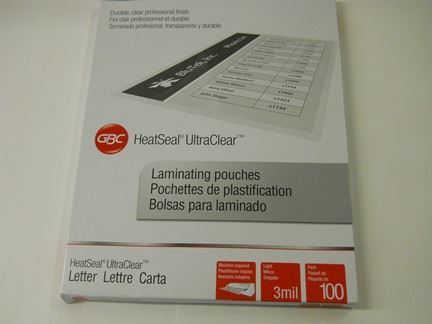 LAMINATING POUCHES, ULTRA CLEAR, THERMAL, LETTER SIZE, CLEAR, 100/PK