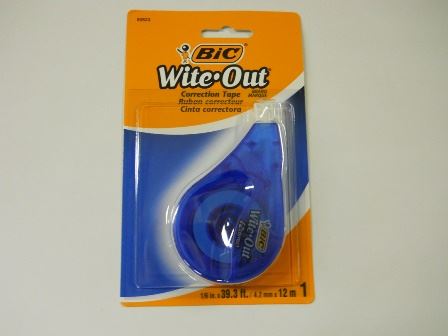 BIC WITE-OUT CORRECTION TAPE, 4MM X 10.1 M, BIC 50523 OR EQUAL