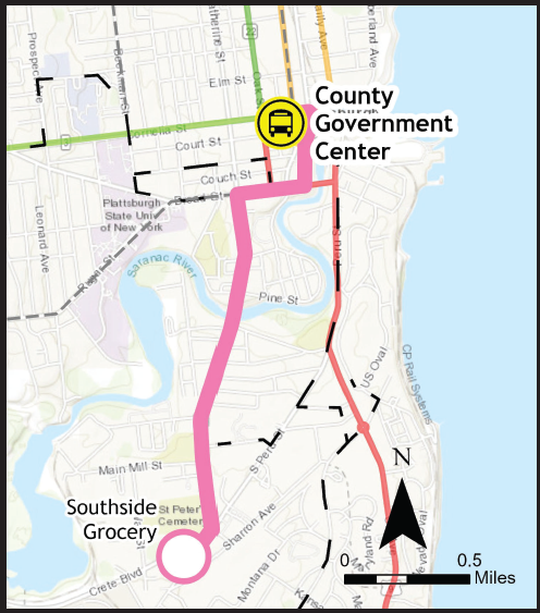 Map showing express shuttle route