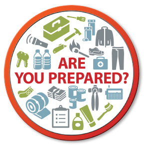 A red circle with Emergency Preparedness items contained within.