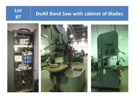 DoAll Band Saw with cabinet of Blades